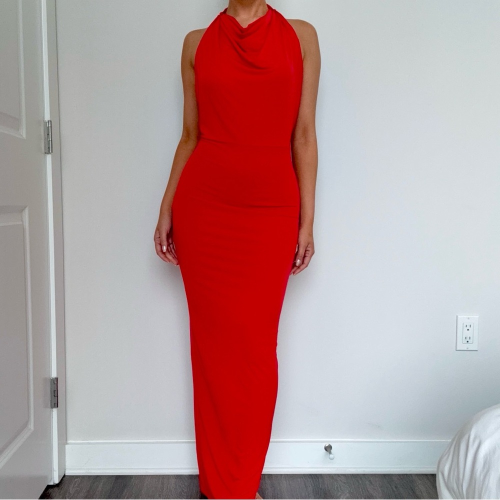 Red Halter Maxi Dress